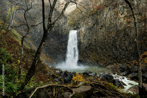 Niigata  Japan - November 7 2023   Majestic Naena waterfall with beautiful settings in autumn at Joetsu  Japan.