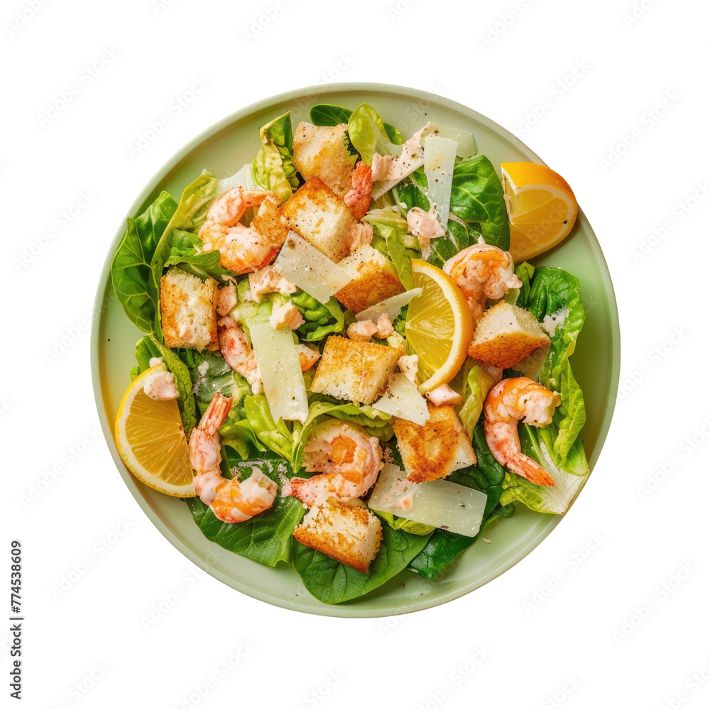 Delicious shrimp salad topped with lemon and parmesan Delicious shrimp salad topped with lemon and parmesan