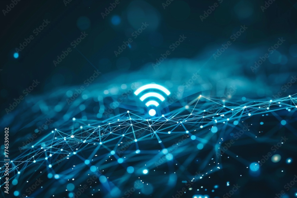 Wireless network and connection abstract data background with wifi symbol, Generative AI - obrazy, fototapety, plakaty 