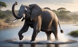 an elephant running on the water