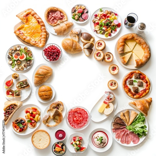 A  circle of food with a circle of food in the middle