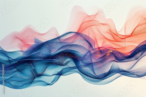A colorful wave of blue and red with a white background. Risograph effect, trendy riso style
