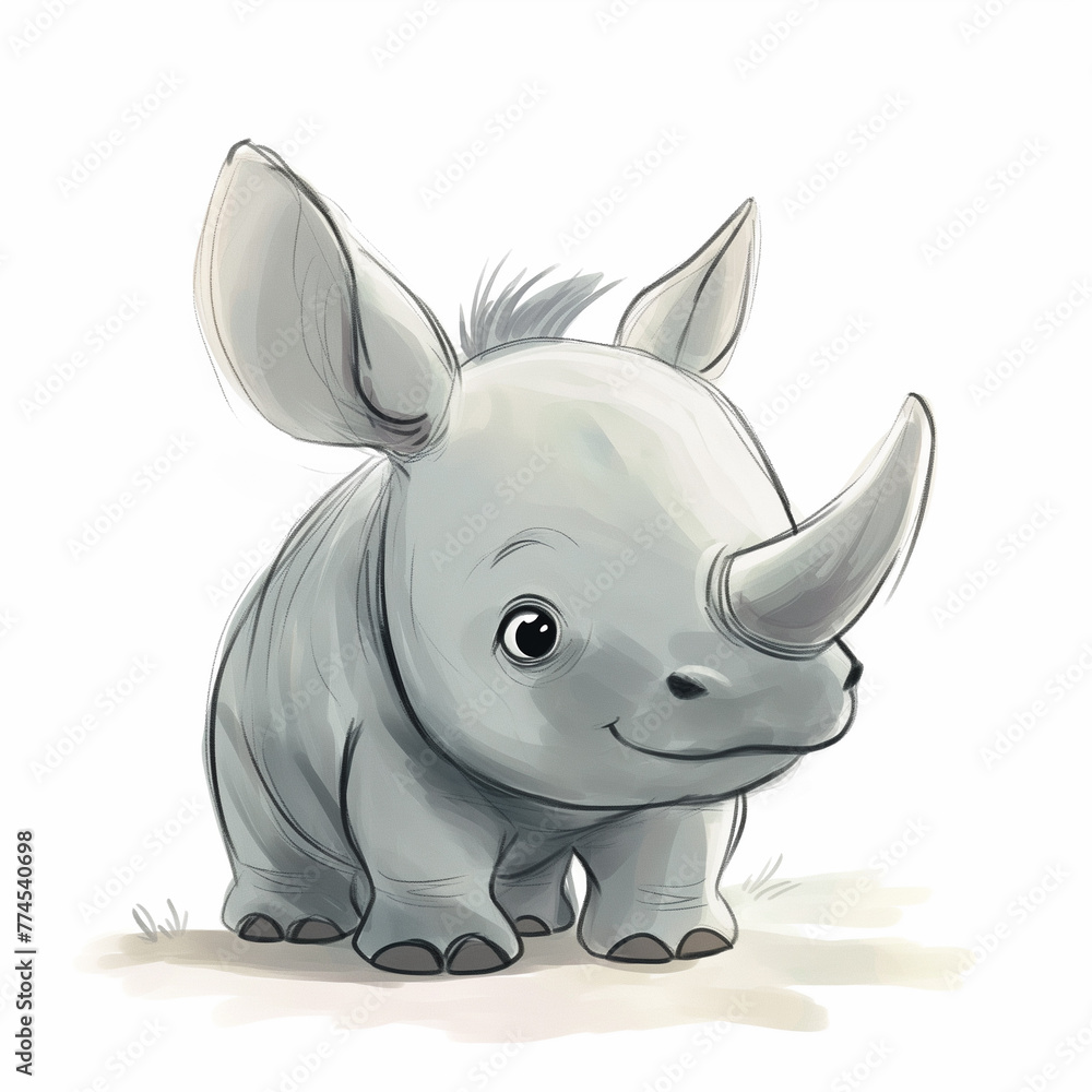 Minimalist digital drawing woodland rhino