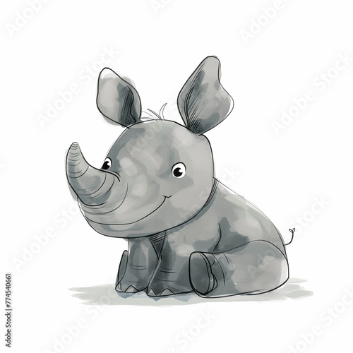 Minimalist digital drawing woodland rhino © enesdigital