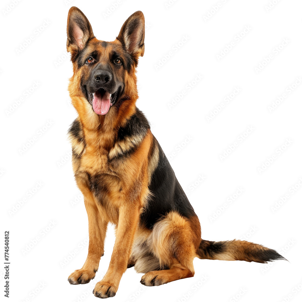 Alert German Shepherd Sitting on Invisible Ground