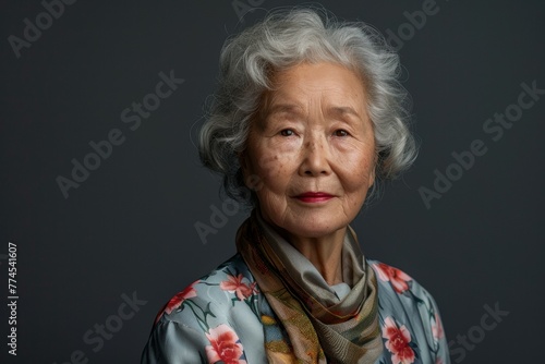 A woman with gray hair and a floral scarf is smiling © top images