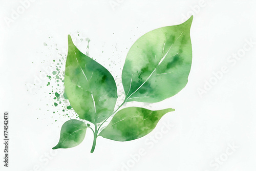 Green watercolor paint with leaves symbol for Ecology concept