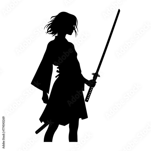 a minimal girl with a saber isolated on a white background vector silhouette, white background 2
