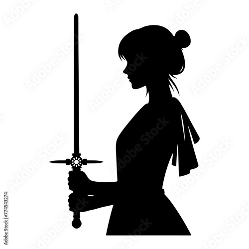 a minimal girl with a saber isolated on a white background vector silhouette, white background 3