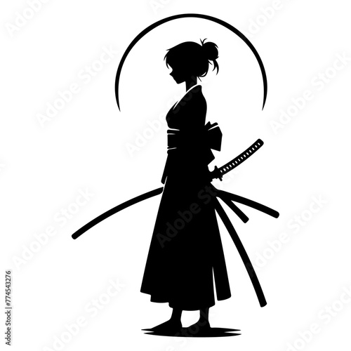 a minimal girl with a saber isolated on a white background vector silhouette, white background 4