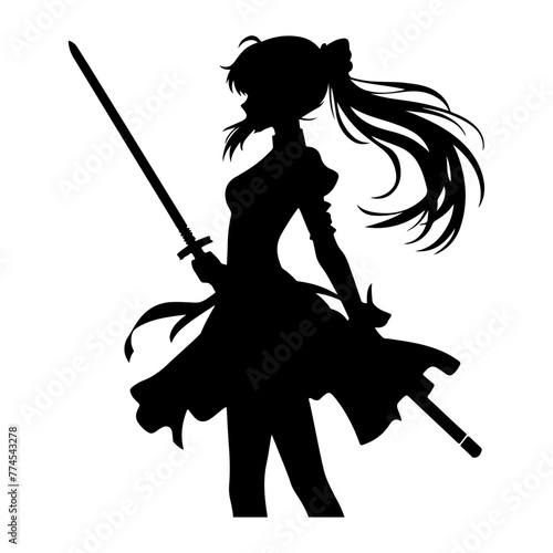 a minimal girl with a saber isolated on a white background vector silhouette, white background 5
