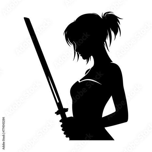 a minimal girl with a saber isolated on a white background vector silhouette, white background 6