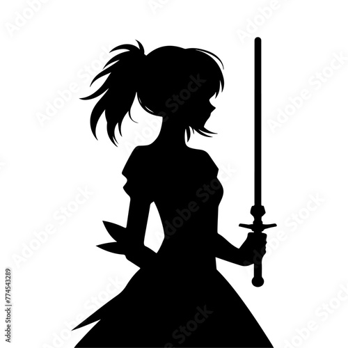 a minimal girl with a saber isolated on a white background vector silhouette, white background 9