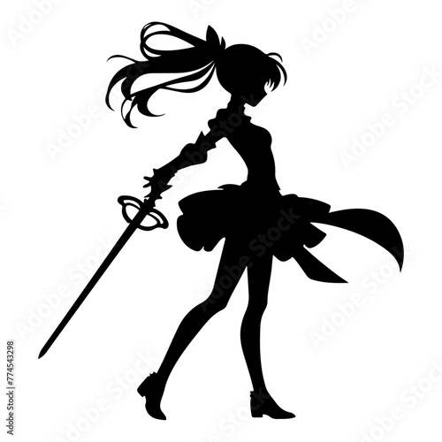 a minimal girl with a saber isolated on a white background vector silhouette, white background 10