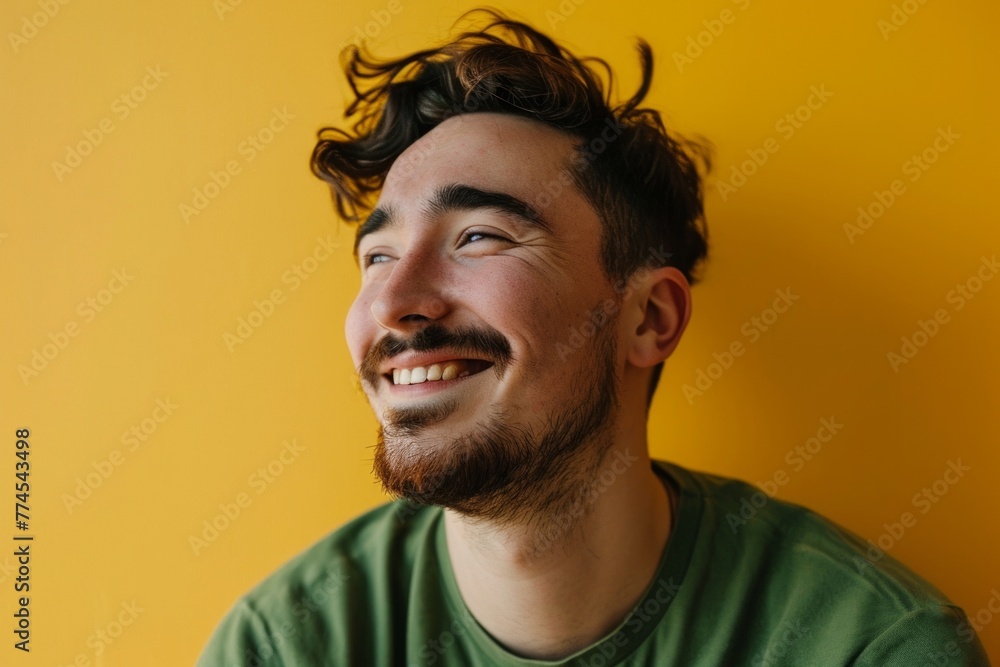 Portrait of a happy young man smiling on a yellow background. Portrait of a happy young man smiling on a yellow background.