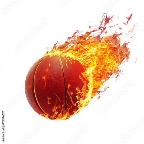  a basketball ball engulfed in flames, isolated on a transparent background, intense energy and power, dynamic motion, for use in sports-related promotions, event posters, or dynamic visual content © Jolanta