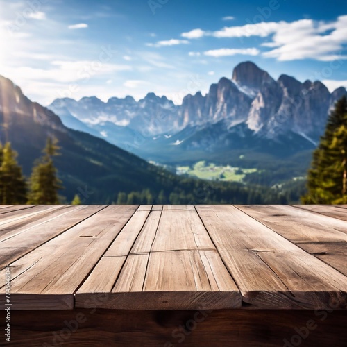 wooden table in the mountains