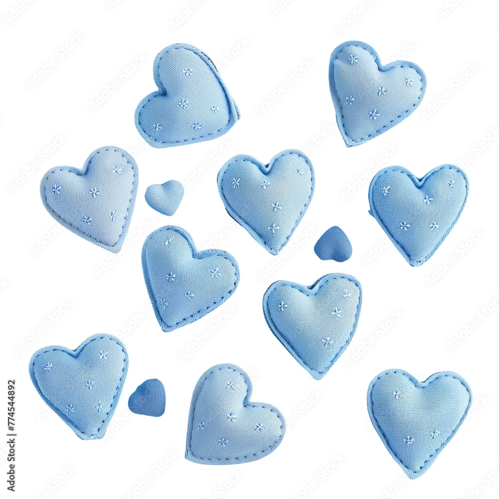 A close up of blue hearts on a Transparent Background