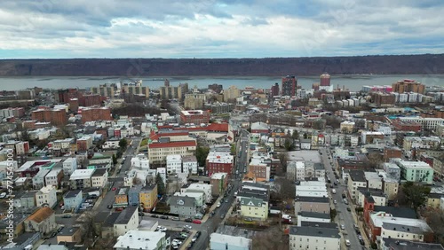 Aerial View of Downtown Yonkers on a Cloudy Day
