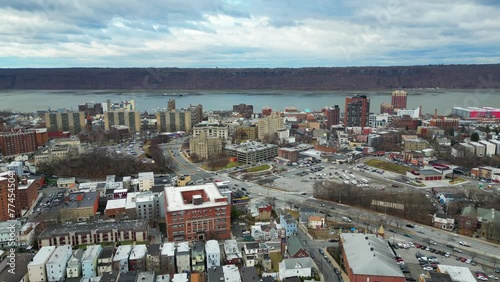 Aerial View of Downtown Yonkers on a Cloudy Day