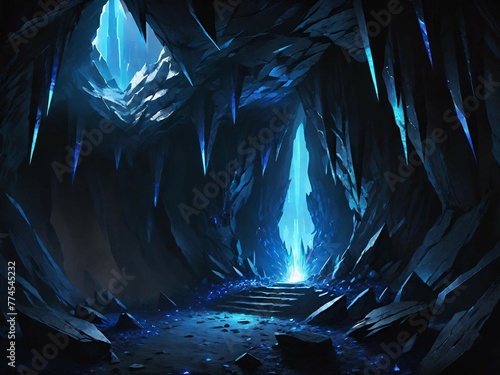 dark blue ice cave in mountain