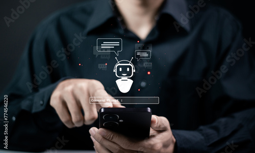 AI, Chatbot artificial intelligence technology concept. Artificial intelligence technology will automatically reply to messages. Using the command prompt to generate whatever you want.