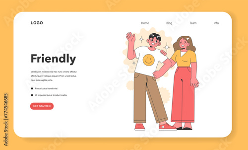Vibrant vector illustration of two characters sharing a friendly gesture, exuding warmth and sociability in a stylish, contemporary design. © inspiring.team