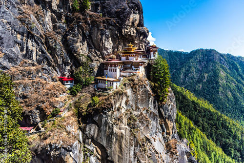 Taktshang Goemba, Tiger's Nest Monastery in Bhutan, View from afar.