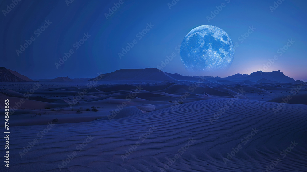 As the blue moon continues to rise higher in the sky the desert takes on a surreal almost magical quality its desolation becoming . .