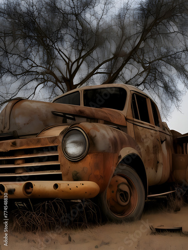 Old Vehicles In A Field Beside The Road
