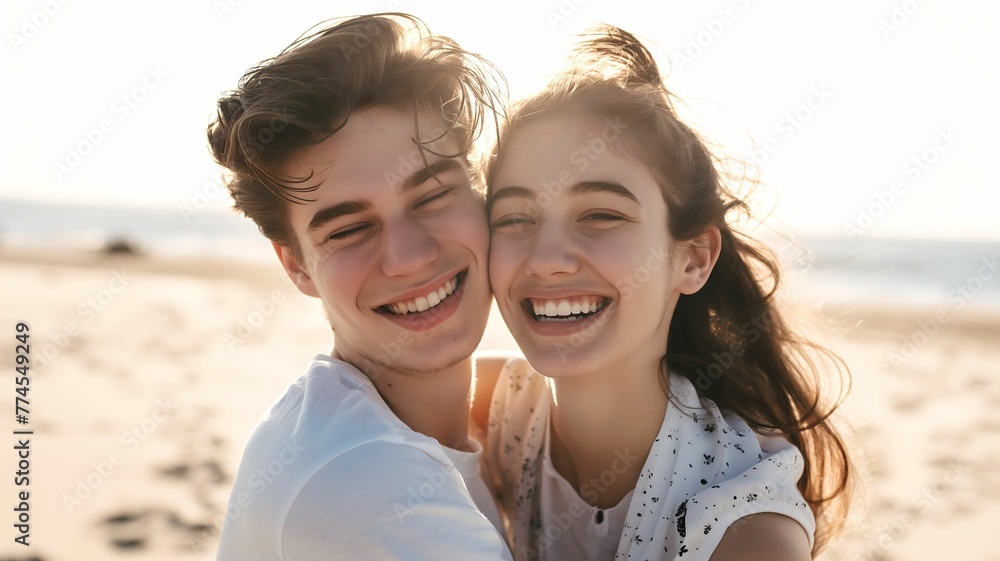 Young couple smiling on summer beach day