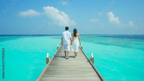Happy couple on wooden pier