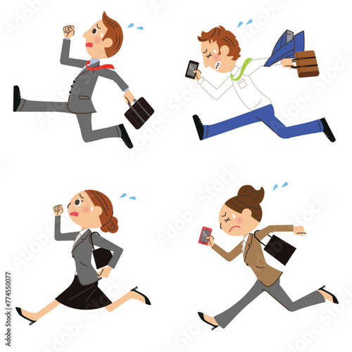 男女の会社員が走るポーズ