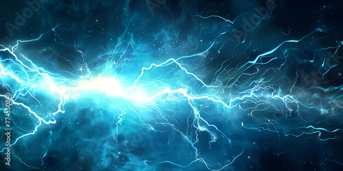 Blue lightning bolt abstract plasma and energy background Heat lighting. Electrical energy Light effect electrical sparks on a dark blue background.