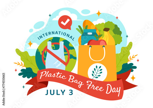 International Plastic Bag Free Day Vector Illustration on 3 July with Go green, Save Earth and Ocean in Eco Lifestyle Flat Cartoon Background