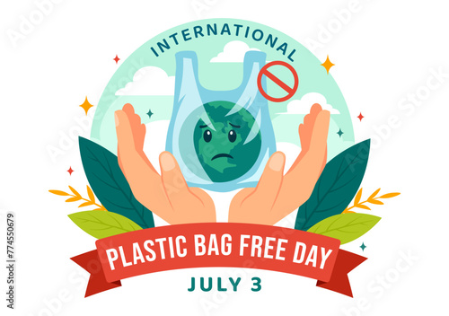 International Plastic Bag Free Day Vector Illustration on 3 July with Go green, Save Earth and Ocean in Eco Lifestyle Flat Cartoon Background