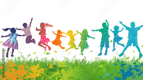 The children are happy and having fun. boys and girls, Reaching out behind a sunflower tree, he raised both arms and smiled happily isolated on transparent background	