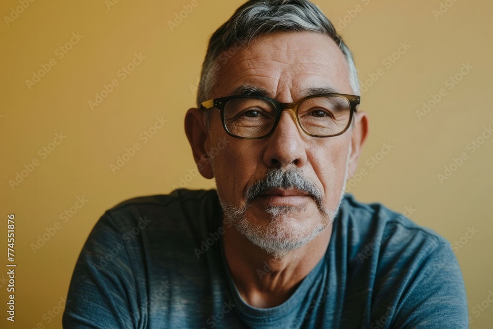 Portrait of senior man with grey hair wearing glasses and looking at camera Portrait of senior man with grey hair wearing glasses and looking at camera