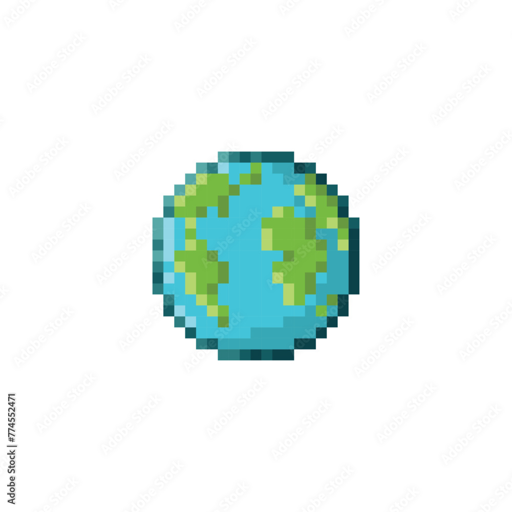 Planet earth, pixel art object Planet earth, pixel art object