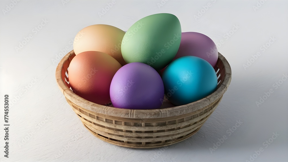  Colorful easter eggs in basket isolated on white background 