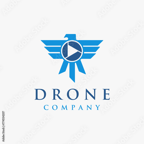 Eagle and camera shutter logo icon vector template on white background, aerial drone logo
