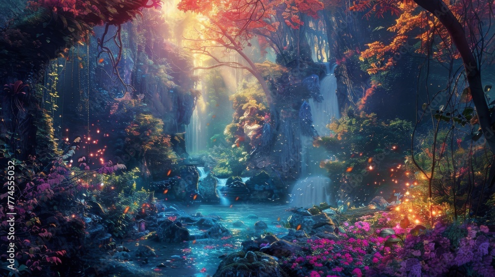 Enchanting fantasy scene with vibrant hues and ethereal glow