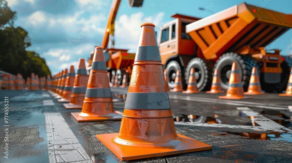 Traffic cones, Construction equipment conception, Images for advertisements and banners