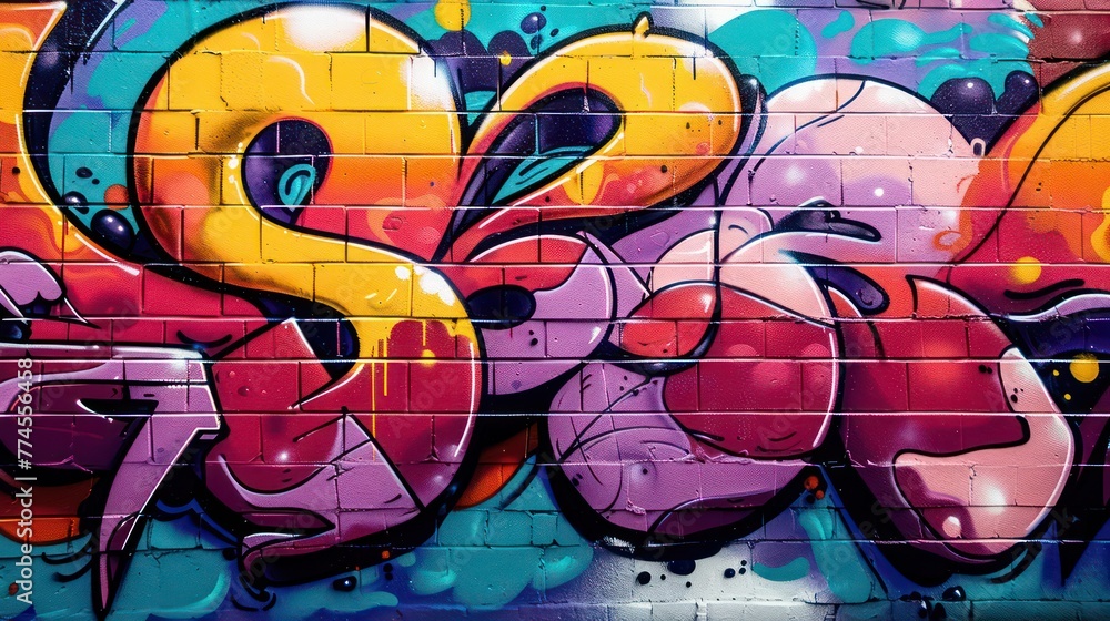 Abstract graffiti on the walls showcases a spectrum of colors, creating an eye-catching display.

