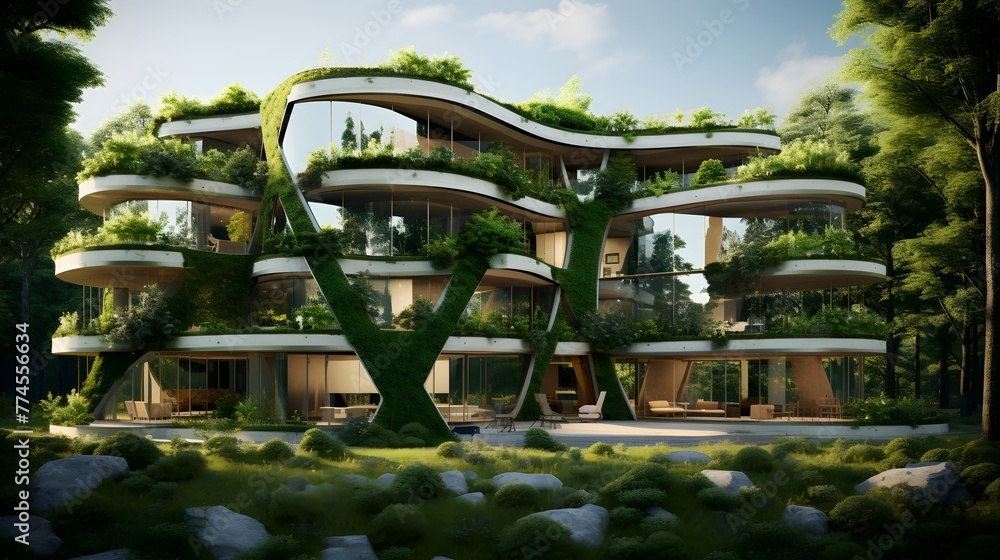 A sustainable architecture concept with green building materials A sustainable architecture concept with green building materials