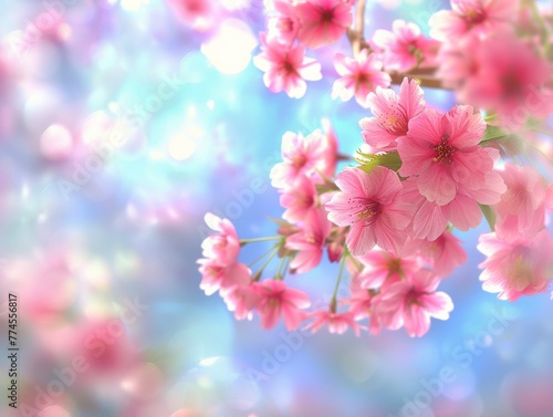Blurry Pink Flowers on Branch © jiawei