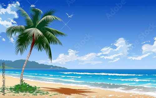 Palm Tree Painting on a Beach