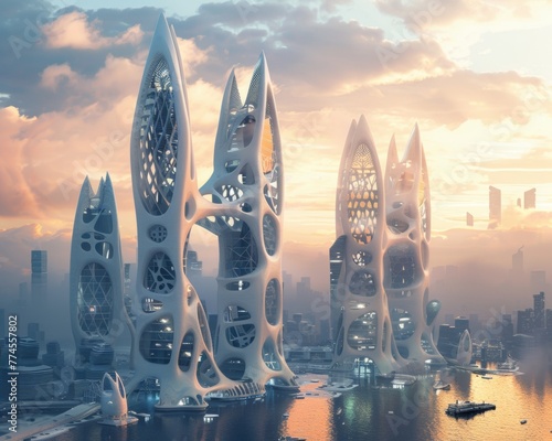 3D-printed buildings in futuristic cities #774557802