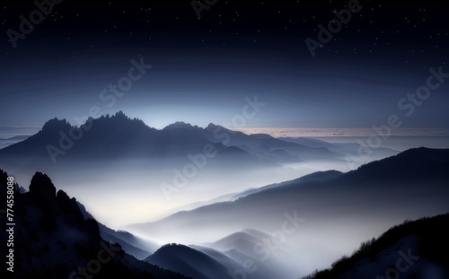 Majestic Mountain Range Shrouded in Fog and Mist © hakule