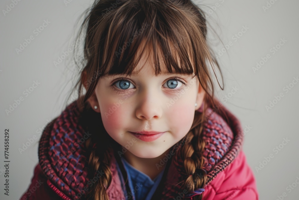 Portrait of a cute little girl with long braids and blue eyes Portrait of a cute little girl with long braids and blue eyes